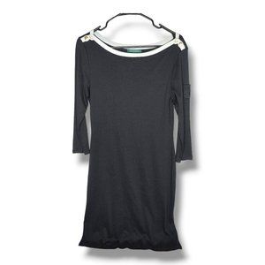 Lauren Ralph Lauren Women's Sheath Dress Size Medium Black Boat Neck 100% Cotton